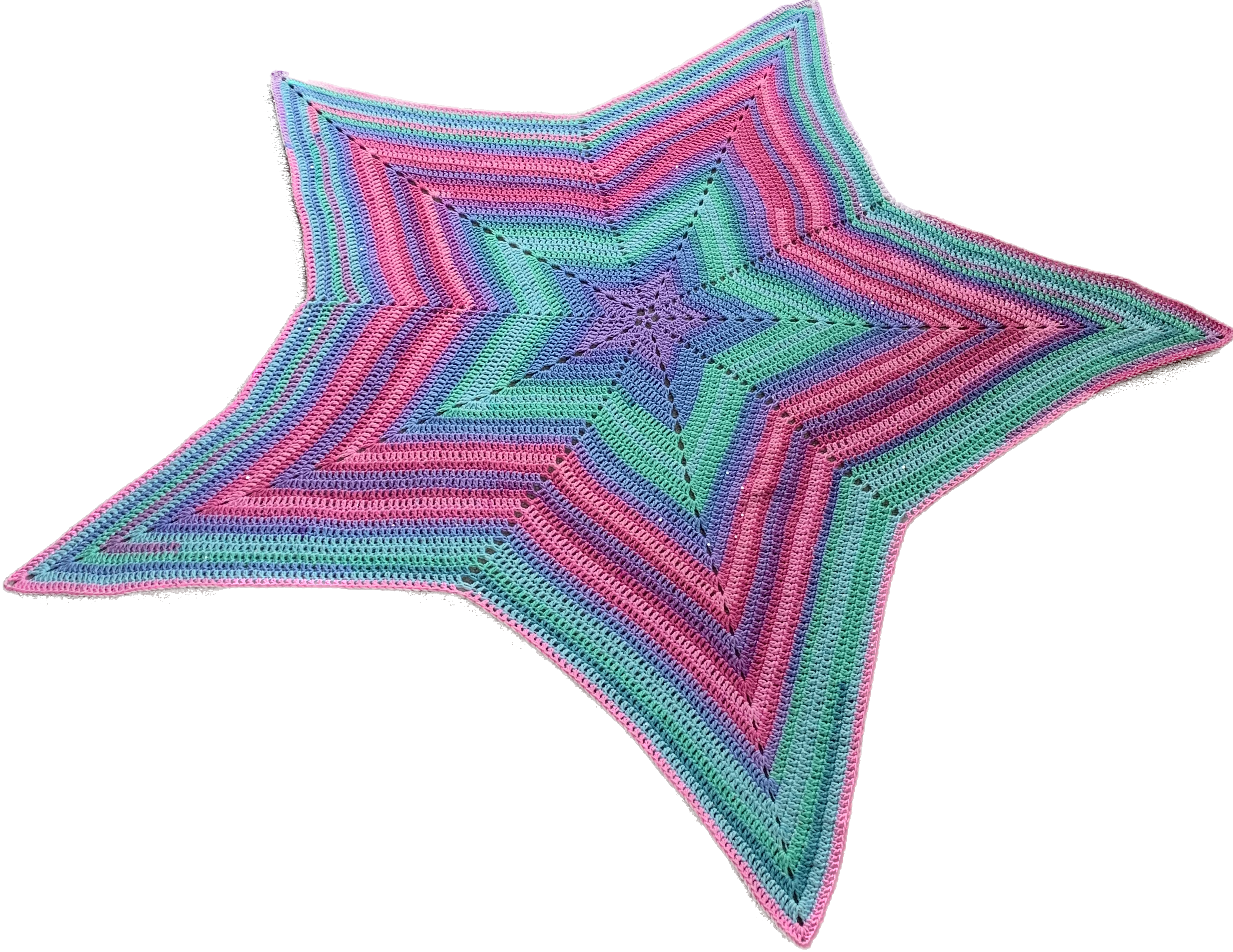 pastel crochet blanket in the shape of a star