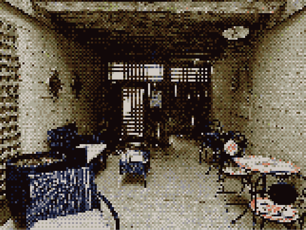 a highly pixated view of an allyway